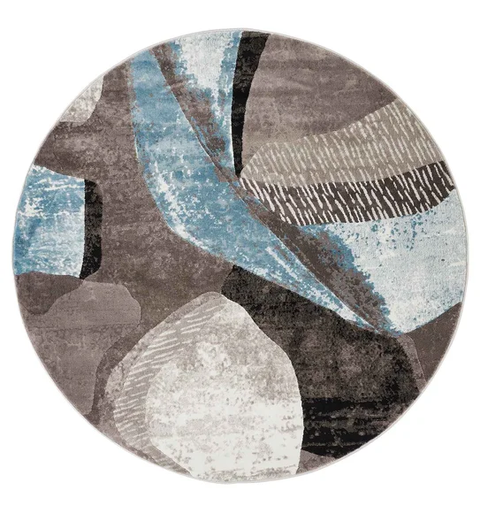 Flamme Abstract Round Shaped Carpet Blue and Taupe