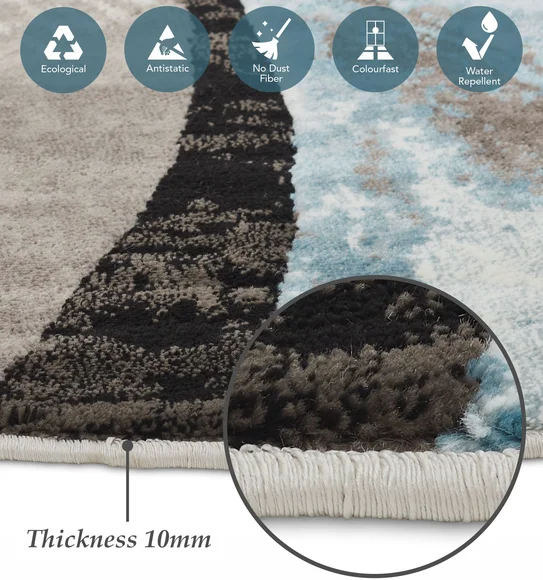 Flamme Abstract Round Shaped Carpet Blue and Taupe