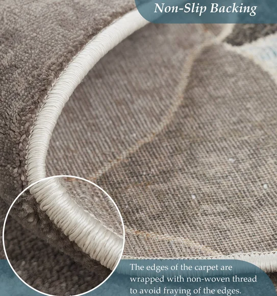 Flamme Abstract Round Shaped Carpet Blue and Taupe