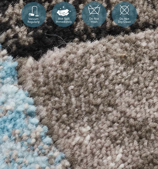 Flamme Abstract Round Shaped Carpet Blue and Taupe
