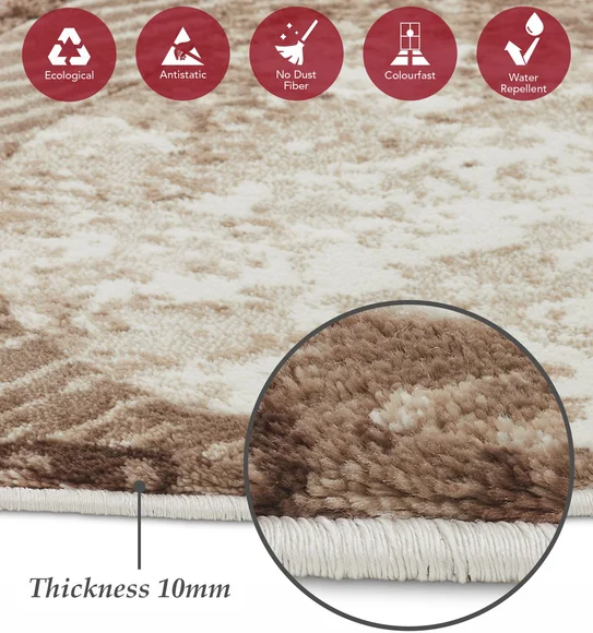 Flamme Abstract Round Shaped Carpet Brown and Red
