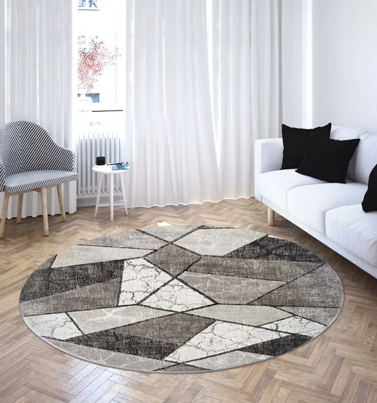 Flamme Abstract Round Shaped Carpet Charcoal and Taupe