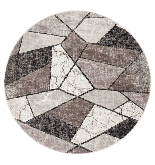 Flamme Abstract Round Shaped Carpet Charcoal and Taupe