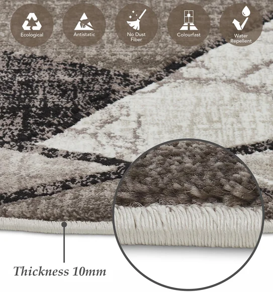 Flamme Abstract Round Shaped Carpet Charcoal and Taupe