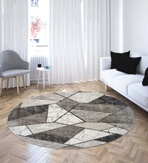 Flamme Abstract Round Shaped Carpet Charcoal and Taupe