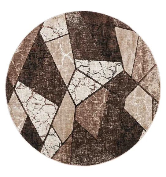 Flamme Ethnic Round Shaped Carpet Brown and Beige