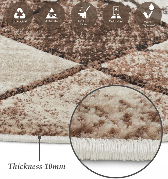 Flamme Ethnic Round Shaped Carpet Brown and Beige