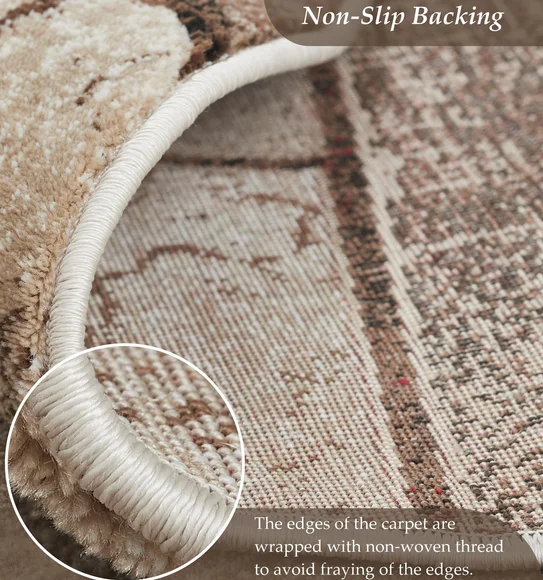Flamme Ethnic Round Shaped Carpet Brown and Beige