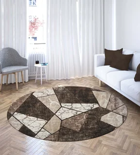 Flamme Ethnic Round Shaped Carpet Brown and Beige