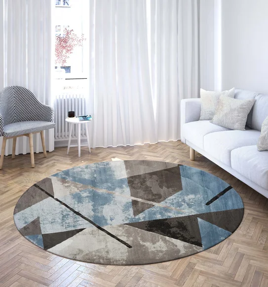 Flamme Textured Round Shaped Carpet Blue and Brown
