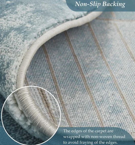 Flamme Textured Round Shaped Carpet Blue and Brown