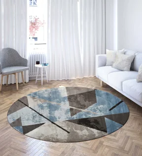 Flamme Textured Round Shaped Carpet Blue and Brown