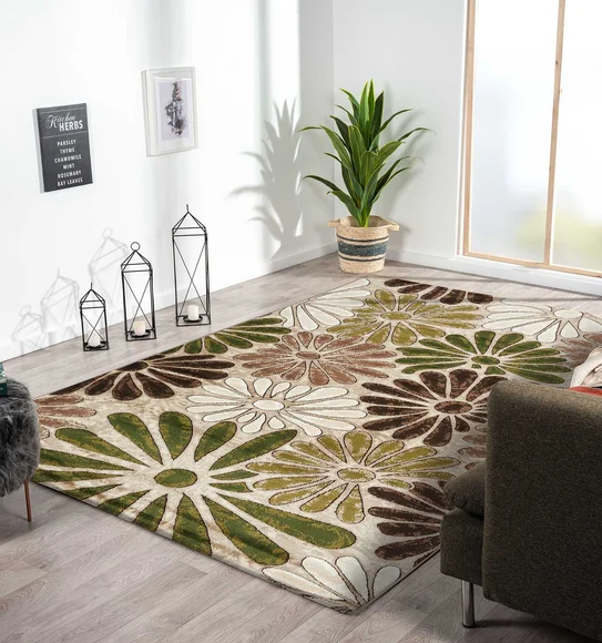 Genious Machine Made Carpet Green and Beige