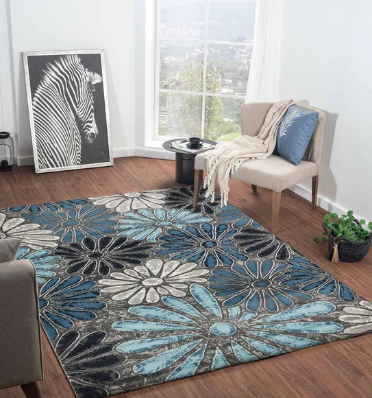 Genious Machine Made Carpet Blue and Grey