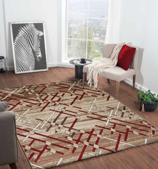 Genious Machine Made Carpet Brown and Burgundy