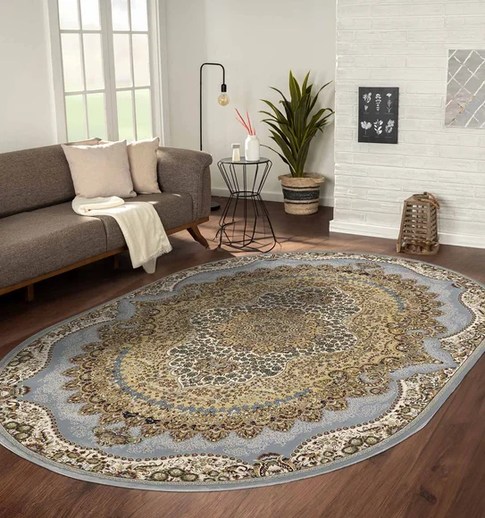 Hayat Oval Shaped Carpet Beige and Grey