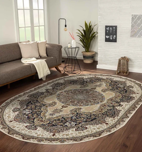 Hayat Oval Shaped Carpet Cream and Blue