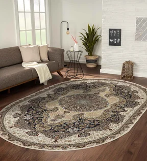 Hayat Oval Shaped Carpet Cream and Blue