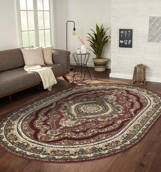 Hayat Oval Shaped Carpet Red and Cream