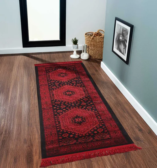 Afghan Classical Bedside Runner Red and Black