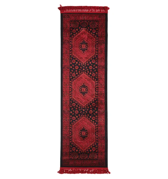 Afghan Classical Bedside Runner Red and Black