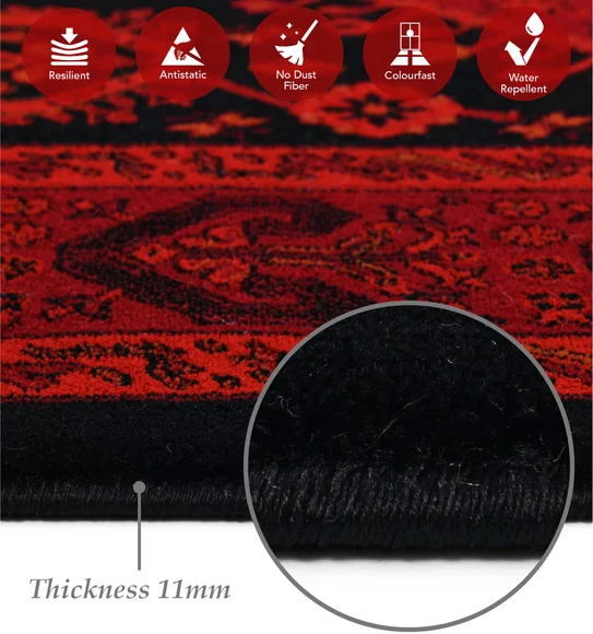 Afghan Classical Bedside Runner Red and Black