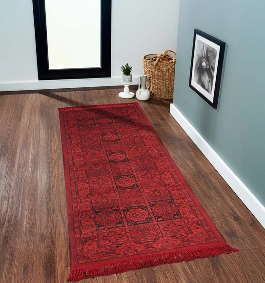 Afghan Classical Bedside Runner Red Black