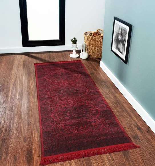 Afghan Classical Bedside Runner Black and Red