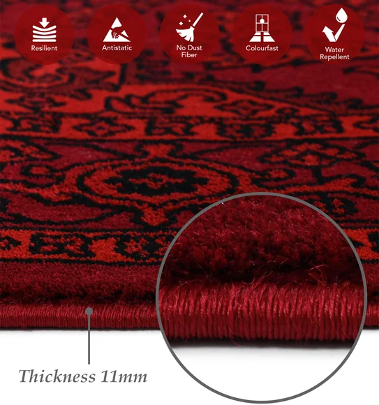 Afghan Classical Bedside Runner Black and Red
