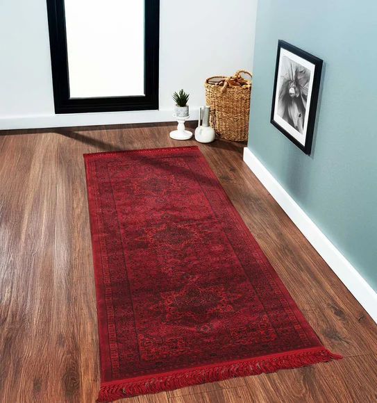 Afghan Classical Bedside Runner Black Red