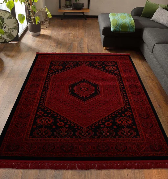 Afghan Classical Machine Made Carpet Red and Black