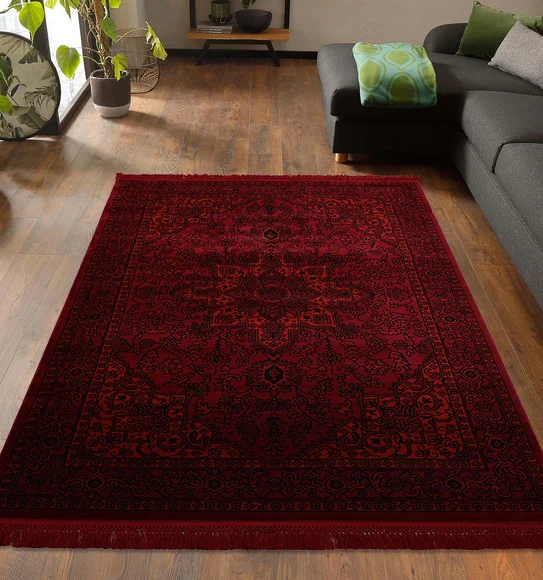 Afghan Classical Machine Made Carpet Black and Red