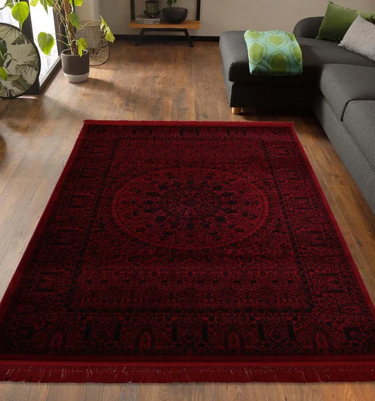 Afghan Classical Machine Made Carpet Black Red
