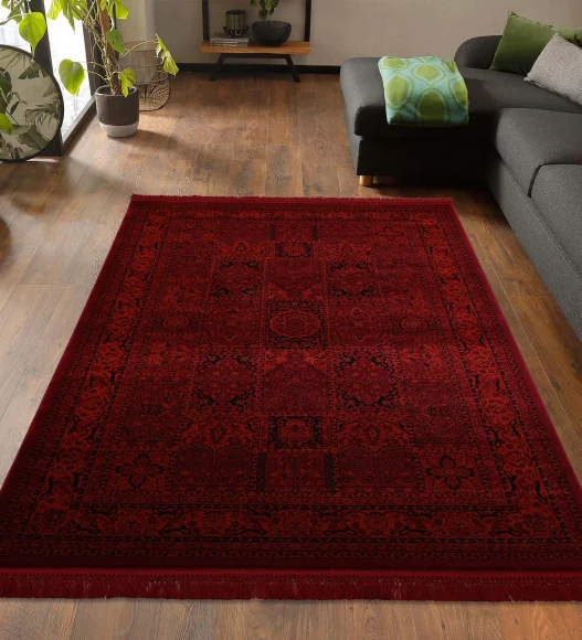 Afghan Classical Machine Made Carpet Red Black