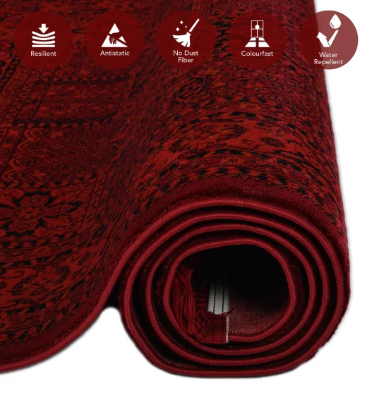Afghan Classical Machine Made Carpet Red Black