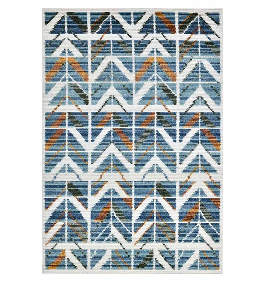 Nepal Abstract Machine Made Carpet Blue and Green