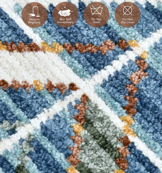 Nepal Abstract Machine Made Carpet Blue and Green