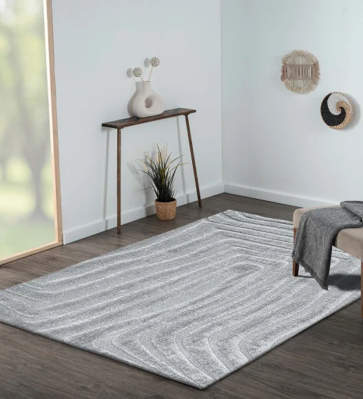 Limba Abstract Machine Made Carpet Grey