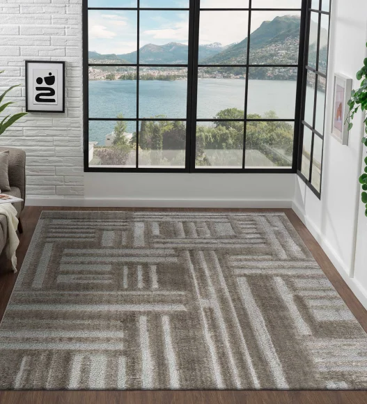 Limba Abstract Machine Made Carpet L.Brown and Grey