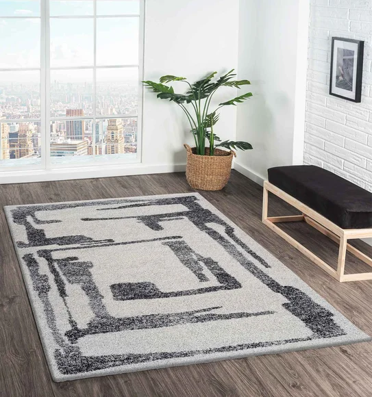 Mehari Polypropylene Shaggy Carpet Cream and Charcoal