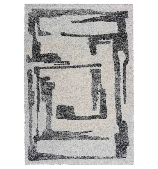 Mehari Polypropylene Shaggy Carpet Cream and Charcoal