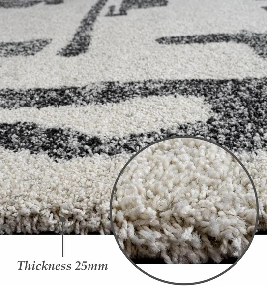 Mehari Polypropylene Shaggy Carpet Cream and Charcoal