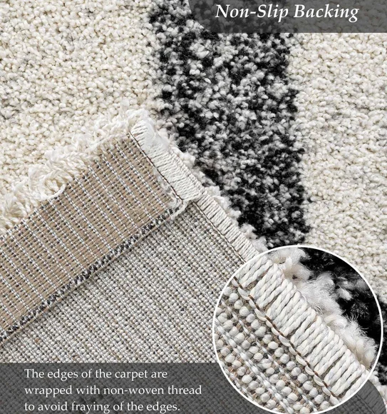 Mehari Polypropylene Shaggy Carpet Cream and Charcoal