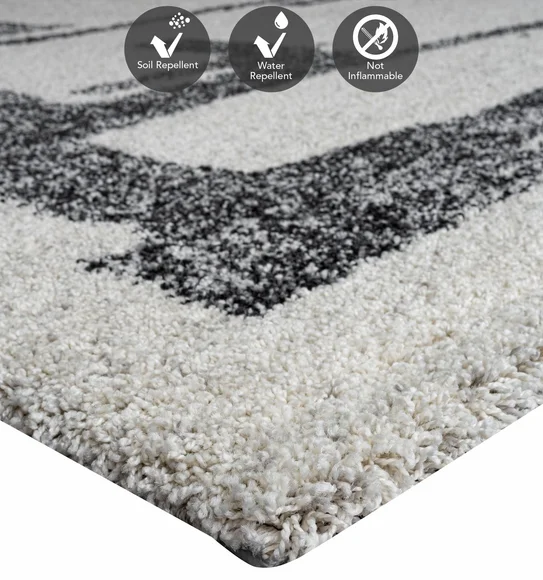 Mehari Polypropylene Shaggy Carpet Cream and Charcoal