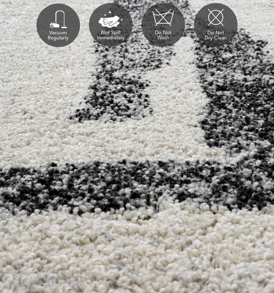 Mehari Polypropylene Shaggy Carpet Cream and Charcoal