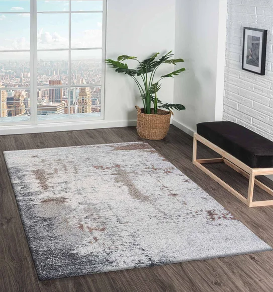 Mehari Polypropylene Shaggy Carpet Rust and Grey