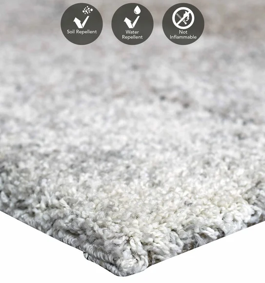 Mehari Polypropylene Shaggy Carpet Cream Grey