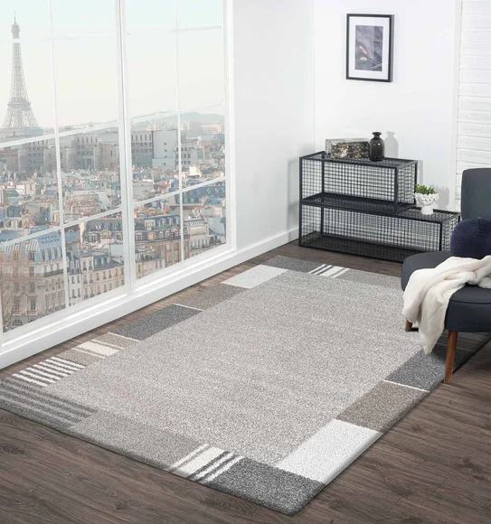 Mehari Polypropylene Shaggy Carpet Grey and Beige