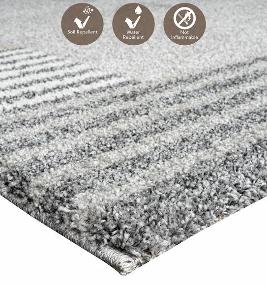 Mehari Polypropylene Shaggy Carpet Grey and Beige