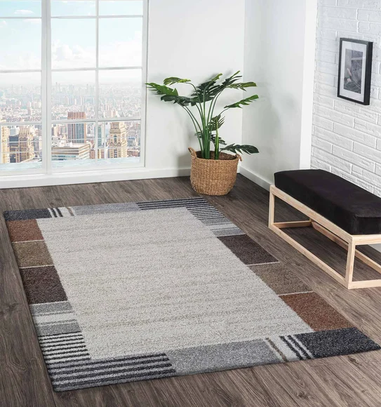 Mehari Polypropylene Shaggy Carpet Grey and Brown